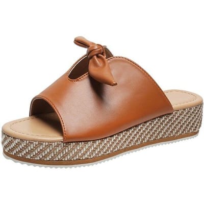 Dames Zomer Slippers Vrouwelijke Slip On Strik Teenslippers Strand Sandalen Dikke Zool Antislip Wedge Schoenen Plus Maat 36 -43 Zapatos Mujer 40 bruin