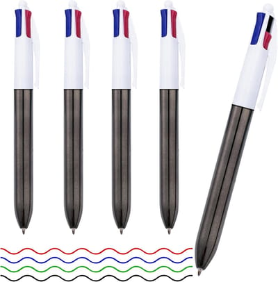 Vijfdelige balpen set met vier kleuren, 4-in-1 multifunctionele balpen, ideaal voor kantoor, studie en als cadeau voor kinderen en studenten