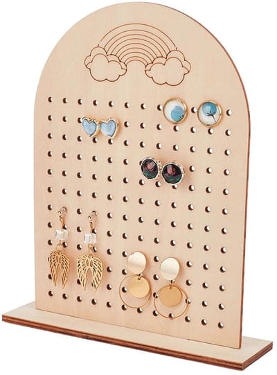 Dailygoods- Oorbelhouder met 144 gaten - Houten Sieradenstandaard - Sieradenorganizer - Displaystandaard - Geperforeerde Gereedschapswand - Afmetingen 15 x 18 x 4 cm