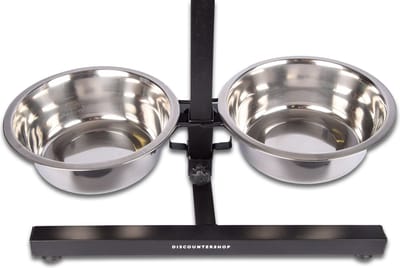 Voerbakken Honden en Katten - Verstelbare Voerbak Set met RVS Water- en Eetbak - Antislip H-Standaard - 21 cm