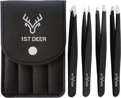 Professionele Roestvrij Staal Pincetten Set van 4 - Met Handig Etui voor Wenkbrauwen en Wimperverlenging