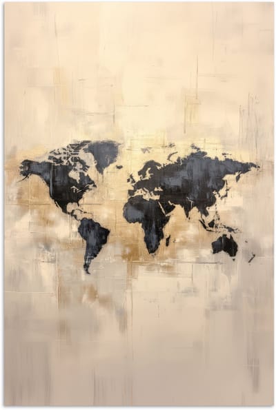 Poster 120x180 cm - Wereldkaart - Goud - Zwart - Abstract - Posters - Kamer decoratie - Wanddecoratie woonkamer - Muurdecoratie slaapkamer XXL
