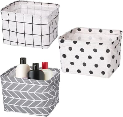 Famanu – Opvouwbare opbergmanden set van 3 - waterdichte stoffen opbergdozen met handgrepen - 20 x 16 x 14 cm - ideaal voor badkamer - cosmetica - laden en planken - ruimtebesparend en makkelijk afneembaar
