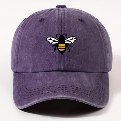 Modieuze honingbijenpatroon baseballpet voor zowel mannen als vrouwen, casual straat retro eendagsnavelpet, voor buitenreizen en wandelen (PURPLE,Adjustable)