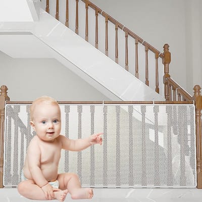 Veiligheidsnet voor Trappen voor Kinderen en Baby's - Balkonveiligheidsnet, Kindertrapleuning, Hek, Gaasbeschermingsnet, Balkonnet - 2 x 79 cm, Wit