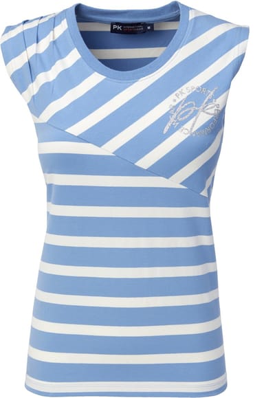 PK International - T- shirt - Blauw - Ademend - Streepjes - Glitterprint - Dantos - Cotton - XS/34