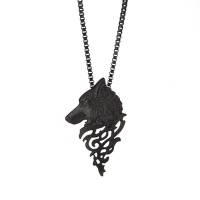 Wolf Kop Ketting Zwart - Stoere Mannenketting - 45cm + 5cm Wolven - Pax Amare