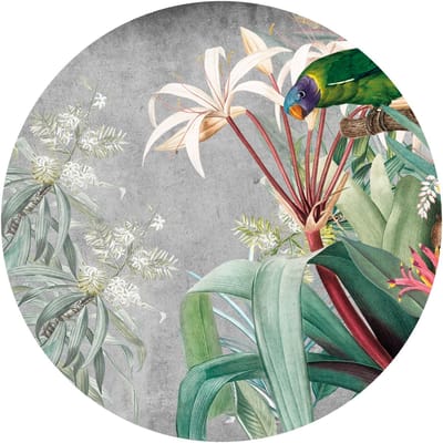 Voorgelijmd vliesbehang met gigantische muurschilderingen - VINTAGE BLOEMENMUURSCHILDERING EN PAPEGAAI - 60x60cm