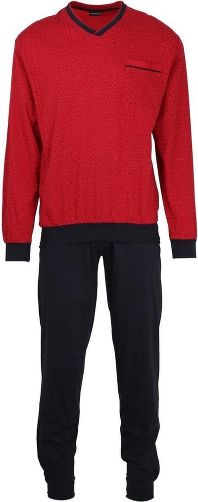 Gotzburg heren pyjama - V-hals - rood met blauw en wit dessin