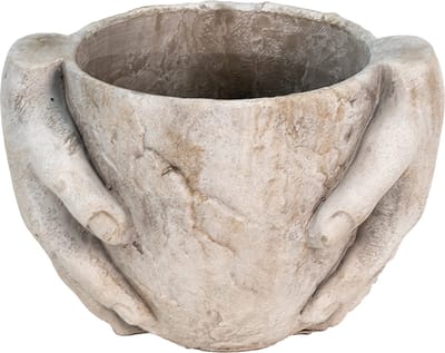 Bloempot voor Binnen – Grijs Handen – Rustieke Pot – 25x18x17 cm – Handenmotief