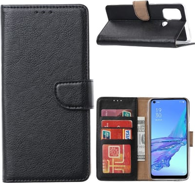 LuxeBass Hoesje geschikt voor Oppo A53 / A53s - Bookcase Zwart - portemonnee hoesje - telefoonhoes - gsm hoes - telefoonhoesjes