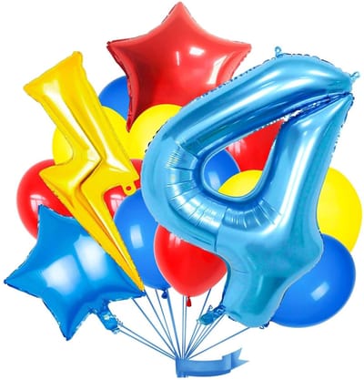 MTTproducts- Verjaardagsdecoratie jongens 4 jaar - Ballon 4e verjaardag - Aluminiumfolie ballonnen - Opblaasbaar - Herbruikbaar - Feestdecoratie