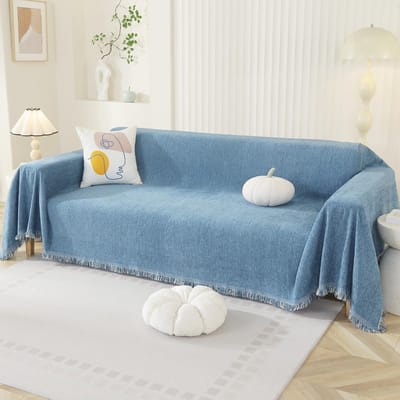 Unyqoos® Stijlvolle Chenille Bankhoes met Decoratieve Kwastjes voor Verschillende Bankformaten in Saffierblauw