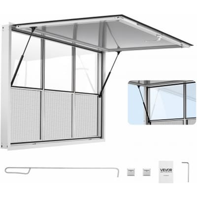 VEVOR Foodtruck Verkoopraam 1626 X 1016 mm Aluminiumlegering, Verkoopraam Opent tot 85°, 3 Vaste Glaspanelen Bovenaan, 3 Schuifbare Horren Onderaan, Verkoopklep, Regenhoes