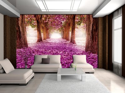 Flowers Tree Path Pink Photo Wallcovering