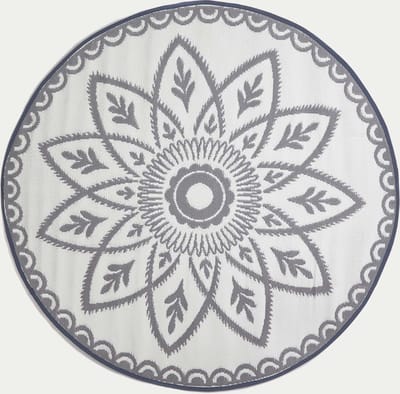 Homescapes Buitenkleed Rond Vloerkleed – ⌀180cm – Buitentapijt – Grijs & Wit Tuinkleed Tuinkleed – Tuintapijt – Omkeerbaar – Waterdicht & UV–bestendig – Gerecycled polypropyleen – "Henna"