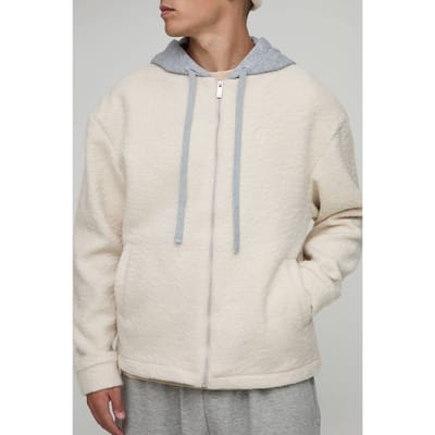 Oversized Hooded Brushed Overshirt | Stone | Size Small