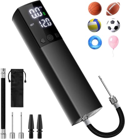 Elektrische Ballpomp - Draagbare Automatische Snelpomp met Precieze Manometer & LCD-scherm - voor Basketbal, Voetbal, Volleybal - Zwart - 2 Naalden & 1 Mondstuk - 1 Stuk
