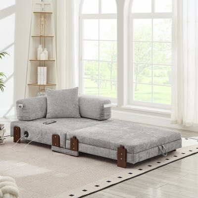 OKWISH Slaapbank Compact - 2-In-1 Opvouwbaar Met Usb, Type C En Opbergruimte - Kleine Woonruimte Of Logeerkamer - Stof - Lichtgrijs