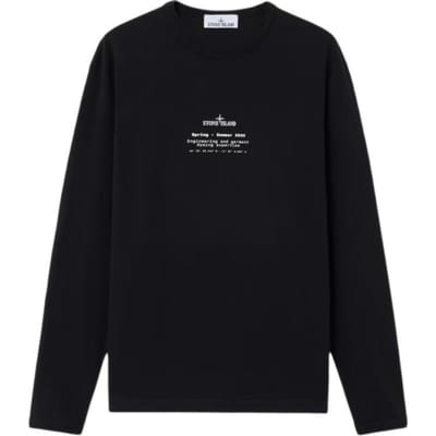 Stone Island Lente/Zomer 26 Ronde Hals Effen Kleur Kompas Patroon Lange Mouwen T-shirt Unisex Tops L1S1521000-03S0292-V0029 XL black
