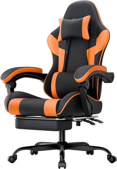 Ergonomische gamingstoel met lendensteun en verstelbare rugleuning, ademend PU-leer, tot 200 kg, oranje, ideaal voor lange gamesessies en comfort