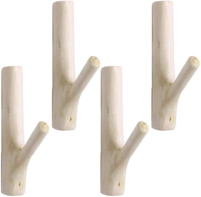 kledinghaken, 4 stuks, vintage houten haken, haken van natuurlijk hout, wandhaken, vintage boom, tak, wandhaken, kleefhaken voor kleding, sjaal, hoed (breedte 2-3 cm)