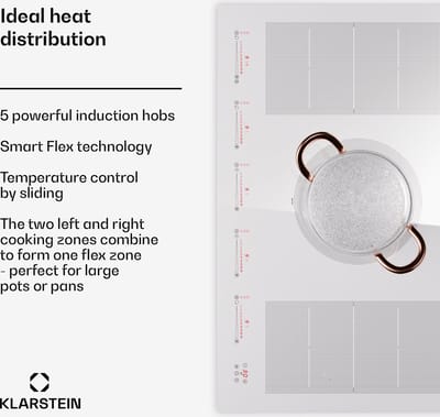 Klarstein Inductiekookplaat 5 platen, 90cm glaskeramische inductiekookplaat met 4 kookzones, 9600W inductiekookplaat, Fornuis met touch-control & oververhittingsbeveiliging