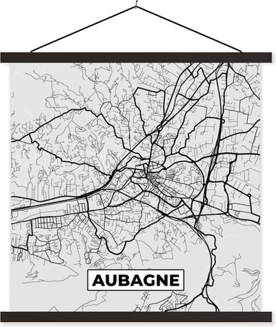 Posterhanger incl. Poster 60x60 cm - Schoolplaat - Stadskaart – Frankrijk – Kaart – Aubagne – Plattegrond - Textielposter - Zwarte latten - Stadskaart