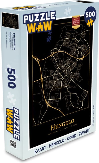 Puzzel Kaart - Hengelo - Goud - Zwart - Legpuzzel - Puzzel 500 stukjes