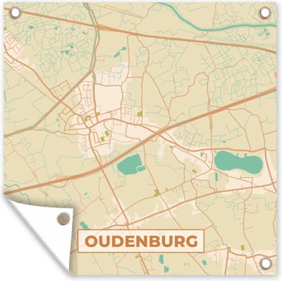 Tuin poster Plattegrond - Stadskaart - Kaart - Vintage - Oudenburg - 200x200 cm - Tuindoek