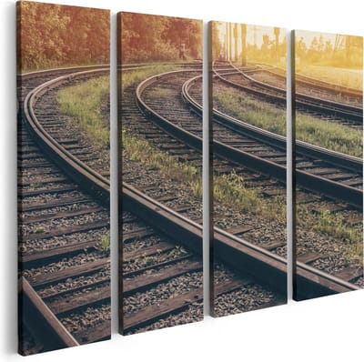 Artaza Canvas Schilderij Vierluik Rails Spoorwegen Naast Elkaar - 80x60 - Foto Op Canvas - Canvas Print