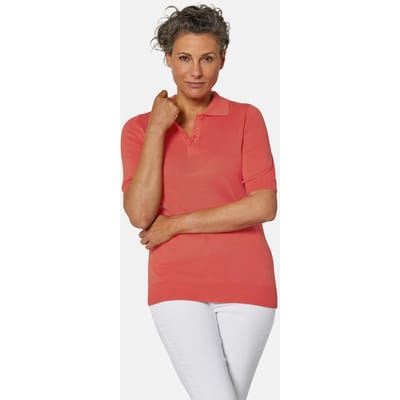 Tricot pullover met korte mouwen en mooie kraag - koraalrood - Gr. 38 van Goldner Fashion