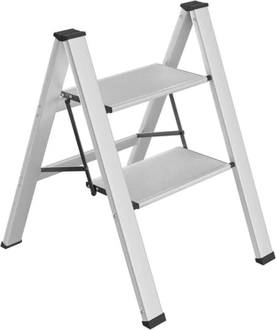 VIEMAE Huishoudtrap - Opstapje - Trap - 2 treden - Aluminium - Lichtgewicht - Opvouwbaar - Max belasting 150kg - Anti-slip