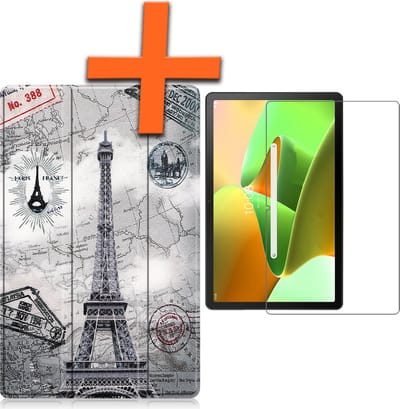 Hoesje - Geschikt voor Lenovo Tab M10 Plus (3e / 3rd Generatie) - Met Screenprotector - Trifold Bookcase - Hard Cover - Hardcover Book Case - Tablet Hoes - Eiffeltoren