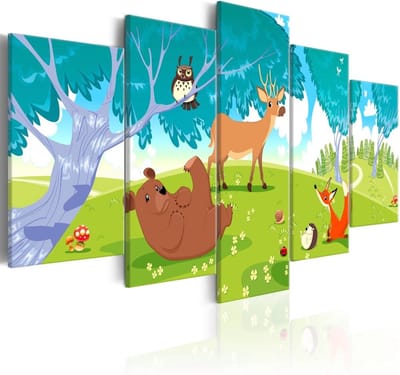 Schilderij - Vriendelijke Dieren , 5 luik