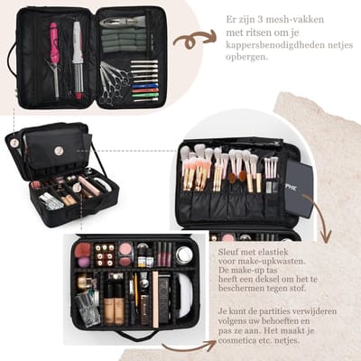 RUX® Visagie Koffer - Cosmetica Koffer - Kapperskoffer - Make-up Koffer met Verstelbare Vakken – Pedicure en Nagelstyliste Beauty Koffer – Kapperstas – Waterdicht – Makkelijk Mee Te Nemen - Groot-Zwart- 40cm x 29cm x 12cm; 1.62 kg