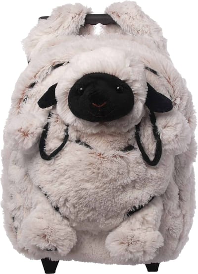 Inware Rugzaktrolley kinderkoffer - pluche schaap knuffel - kunststof/polyester - 35 x 25 x 13 cm