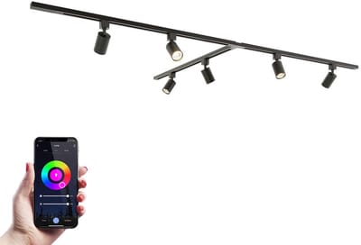 HOFTRONIC railverlichting pakket T-vorm – 3x 1 meter rail – 6x RGBWW GU10 spots – dimbaar – aluminium zwart – IP20 – modulair – 230V – led railsysteem woonkamer keuken