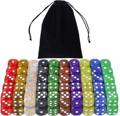 100 Stuks 6-zijdige Dobbelstenen (16mm) in 10 Kleuren - Ideaal voor Bordspellen en Wiskunde