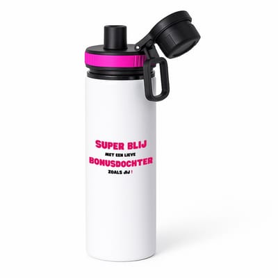 Hacebo® - super blij met een lieve bonusdochter zoals jij waterfles met draaidop roze - Dochter - de liefste bonusdochter - verjaardag - cadeautje voor dochter - dochter artikelen - kado - geschenk - water fles - 850ML