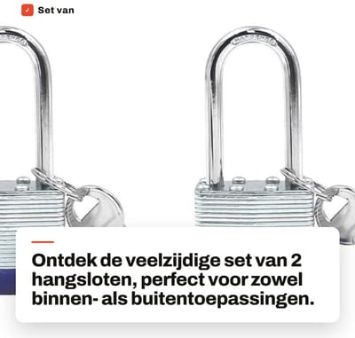 Dailygoods- Hangslot Set van 2 - Robuust Sleutelhangslot - Slijtvast en Duurzaam - Geschikt voor Binnen en Buiten - Hoogwaardig Staal - 40mm Slotkern - Sloten