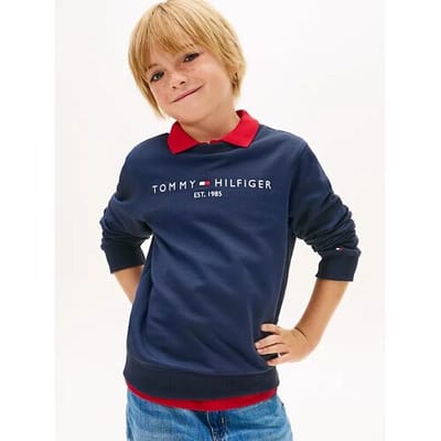 Tommy Hilfiger Kinderkleding: Unisex Essentials Sweater voor kinderen in schemerblauw - Maten vanaf 92