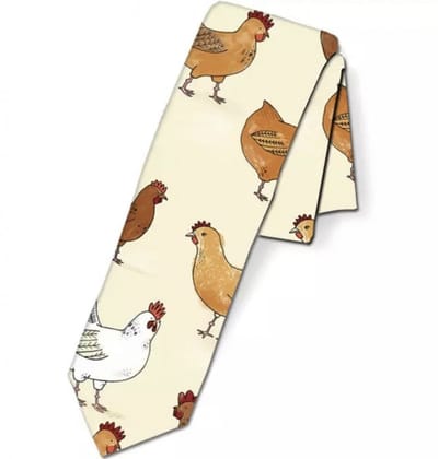 Stropdas- Kippen- Geel- Oranje- Polyester - Charme Bijoux