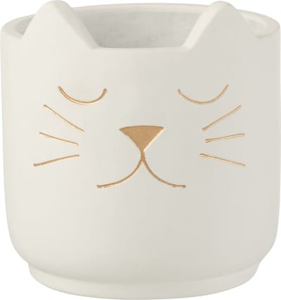 J-Line bloempot Kat - cement - wit/goud - small - Ø 14 cm