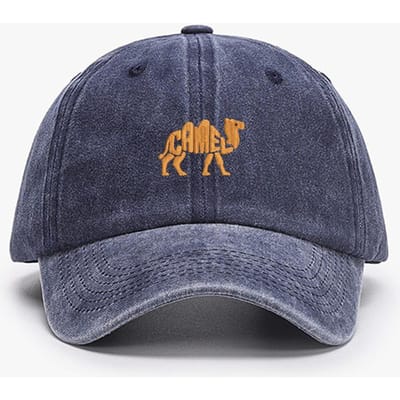 Kamelen Borduurde Exquise Dier Vintage Katoenen Baseballpetten Mannen Vrouwen Gewassen Hoed Sport Vissen Papa Zomer Pet Adult (54-60cm) blue