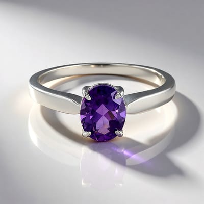 Cavill - Zilveren ring 925 met platina coating - Siberische amethist 1,468 ct ovaal geslepen - elegante paarse edelsteen ring damessieraden