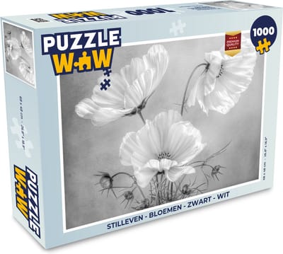 Puzzel Stilleven - Bloemen - Zwart wit - Klaproos - Botanisch - Legpuzzel - Puzzel 1000 stukjes volwassenen
