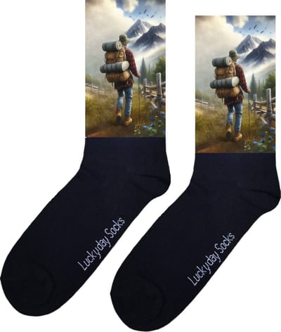 Wandelaar - Opkikker - Grappige sokken - Valentijns cadeau - Verjaardag cadeau - Grappig - Bergen - Leuke sokken - Wandelen - Vrolijke sokken - Wolken - Kerst Sokken - Vaderdag - Moederdag - Kerstcadeau - Socks die Happy maken - 37-44