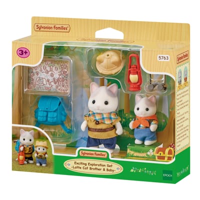 Sylvanian Families 5763 Duo avonturiers - latte kat broer en baby- fluweelzachte speelfiguren