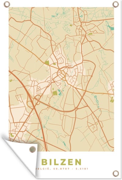 Muurdecoratie Kaart - Retro - Plattegrond - Stadskaart - Bilzen - 120x180 cm - Tuinposter - Tuindoek
